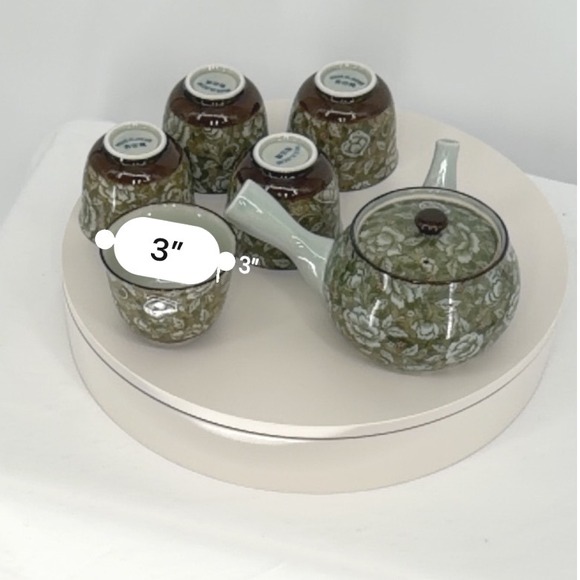 Arita Ware Japanese Tea Set Green Floral Teapot Cups Made in Japan Vintage 96-04